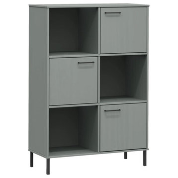 vidaXL Bookshelf Bookcase with Metal Legs Storage Cabinet Gray Solid Wood OSLO