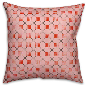 Pink Cross-Stitch Printed Pattern Outdoor Throw Pillow, 18"x18"