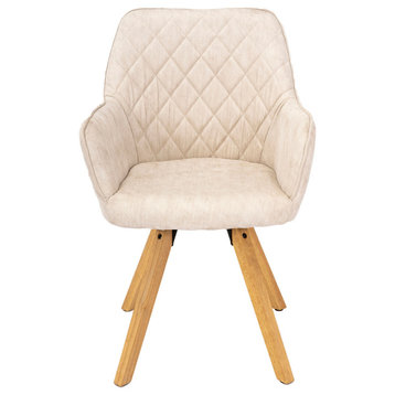 Kensington Quilted Dining Chair, White With Rubberwood Legs