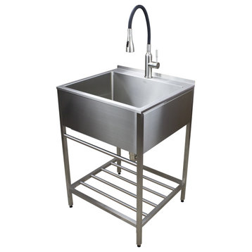 Transolid 25"x22" Stainless Steel Laundry Sink With Wash Stand, Brushed Satin