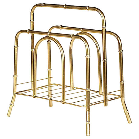 Vintage 1960s Gilt Metal Bamboo Magazine Rack