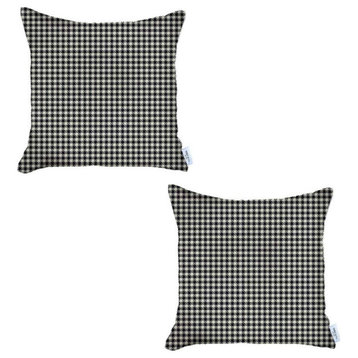 Set of 2 Black Houndstooth Pillow Covers