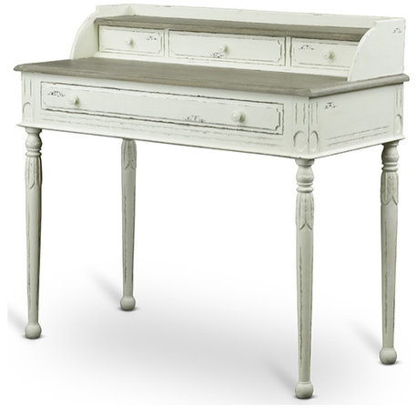 Anjou Traditional French Accent Writing Desk - White, Light Brown