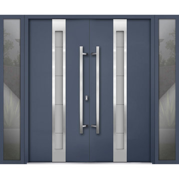 Exterior Prehung Metal Double Doors Deux 1717 GrayFrosted GlassLeft