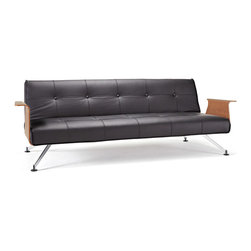 "Innovation" Clubber 03 Black Leather Textile Sofa / Walnut Arms - Sofas