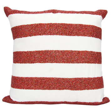 Mina Victory Luminecence Flag Stripes Red/White Throw Pillow