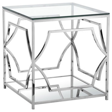American Home Classic Edward Metal and Glass Side Table in High Polish Silver