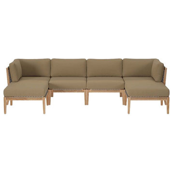 Modway Clearwater 6-Piece Wood Fabric Outdoor Sectional Sofa - Gray/Light Brown