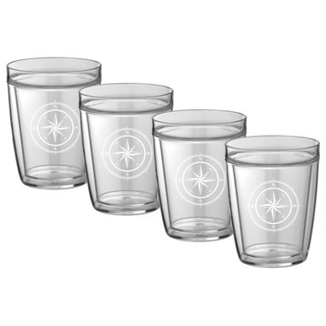 Kraftware Double Wall Short Glasses, Compass Point, 14 oz, Set of 4