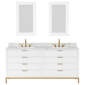 Bristol 72" Vanity, White With Mirrors and Hook Faucet