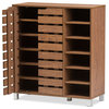 Shirley Walnut Medium Brown Wood 2-Door Shoe Cabinet With Open Shelves