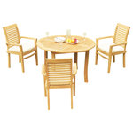 Teak Deals - 4-Piece Outdoor Teak Dining Set: 48" Round Table, 3 Mas Stacking Arm Chairs - Set includes: 48" Round Dining Table and 3 Stacking Arm Chairs.