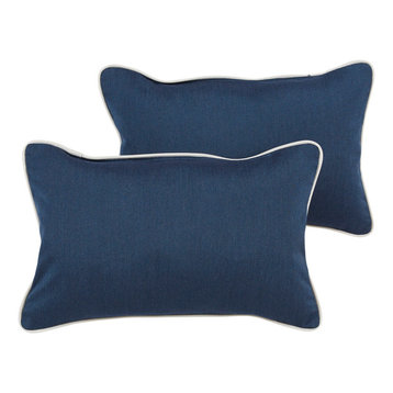 Fielding Sunbrella Outdoor Lumbar Pillow, Set of 2, Indigo Canvas