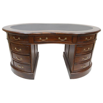 Crafters and Weavers Legacy Mahogany Wood Leather Top Kidney Desk - Brown Walnut