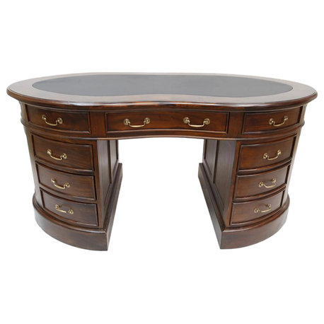 Crafters and Weavers Legacy Mahogany Wood Leather Top Kidney Desk - Brown Walnut