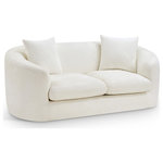 Meridian Furniture - Penelope Upholstered Loveseat, Cream, Chenille Fabric - Discover the sophisticated charm of the Penelope loveseat, crafted in luxurious soft cream chenille fabric. This elegant piece features a solid wood inner frame for durability and a contemporary design that elevates any space. Included pillows enhance its comfort and style, making it an ideal centerpiece for gatherings. Transform your home with the true embodiment of refined taste and timeless beauty.