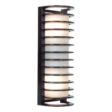 Bermuda LED Outdoor Bulkhead Wall-Light, 17", Ribbed Frosted Glass Shade, Bronze