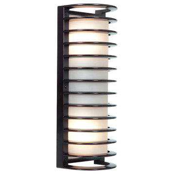 Bermuda LED Outdoor Bulkhead Wall Light, 17", Ribbed Frosted Glass Shade, Bronze