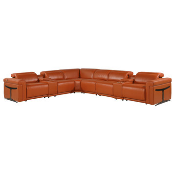 Giovanni 8-Piece 3-Power Reclining Italian Leather Sectional, Camel