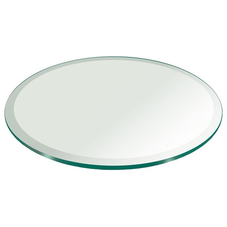 Round 0.5" Thick Beveled Edge Tempered Glass Table Top, 34"