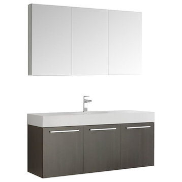 Vista 60"Gray Oak Wall Hung Single Sink Bathroom Vanity & Medicine Cabinet