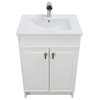24" Single Sink Foldable Vanity, White With White Ceramic Top, Brushed Nickel