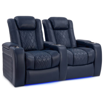 Tuscany Leather Home Theater Seating, Navy Blue, Row of 2
