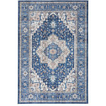 Nourison - Nourison Fulton 7'10" x 9'10" Navy Ivory Vintage Indoor Area Rug - Ground your space in the timeless appeal of this Persian rug from the Fulton Collection. The classic center medallion pattern is precision printed in shades of navy, brown, and ivory, which is finished with an artful fade that offers the comforting look of an heirloom passed down over generations. Made for modern living with a polyester pile that does not shed and an integrated non-slip back, this vintage-inspired rug is ideal for use in your living room, hallway, entryway, kitchen, or dining room.