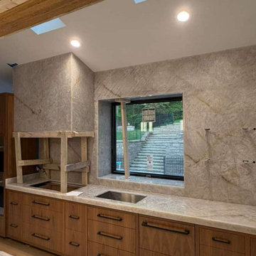 Custom Cristallo Quartzite Countertops & Mitered Edge Detail