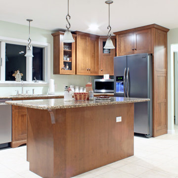 Transitional Cherry Kitchen with Cherry Island