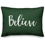 Designs Direct Creative Group - Believe, Dark Green 14x20 Lumbar Pillow - Decorate for Christmas with this holiday-themed pillow. Digitally printed on demand, this  design displays vibrant colors. The result is a beautiful accent piece that will make you the envy of the neighborhood this winter season.
