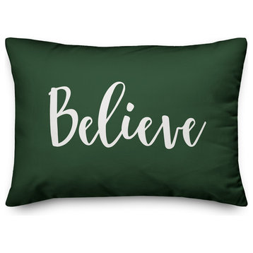 Believe, Dark Green 14x20 Lumbar Pillow