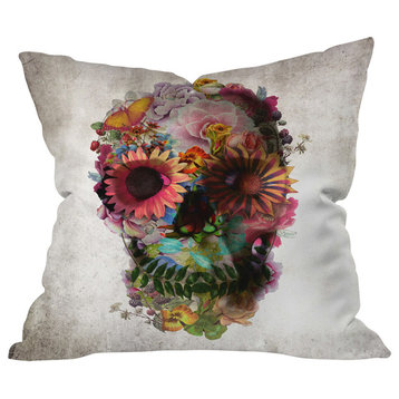 Ali Gulec Gardening Floral Skull Outdoor Throw Pillow