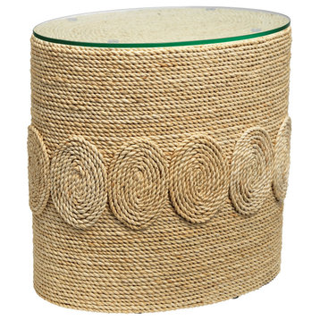 Elegant Wrapped Rope Oval Accent Table Coastal Cream Graphic Geometric Shapes
