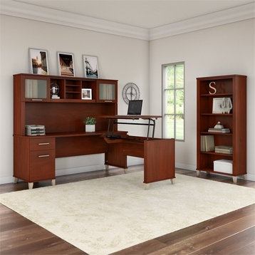 Scranton & Co Furniture Somerset Sit Stand L-Shape Desk w/ Hutch & Bookcase