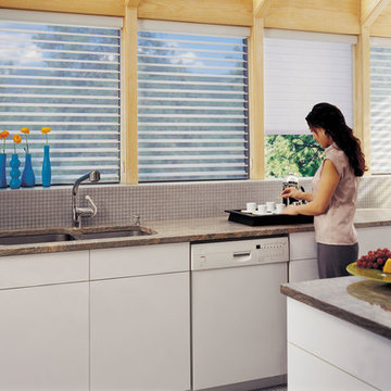 Contemporary White Kitchen Custom Window Shadings by Hunter Douglas