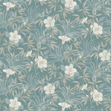 4044-38028-5 Malecon Floral Wallpaper in Aqua Blue Serene Tranquil Ambiance
