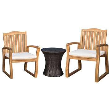 GDF Studio 3-Piece Malibu Outdoor Acacia Wood Chat Set With Wicker Table, Hourgl