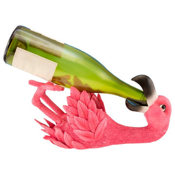 Beachcombers Funny Hot Pink Flamingo Wine Bottle Holder Resin Tabletop Decor