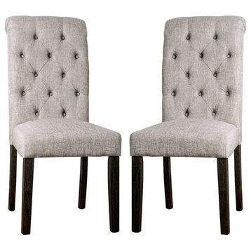 Set of 2 Dining Chairs, Antique Black and Light Gray