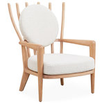 Jonathan Adler - Voltaire Lounge Chair - The classic Windsor chair uncaged. Our deconstructed spin features a solid turned oak frame with a perfectly placed back cushion and super thick and comfy seat clad in oatmeal bouclé.