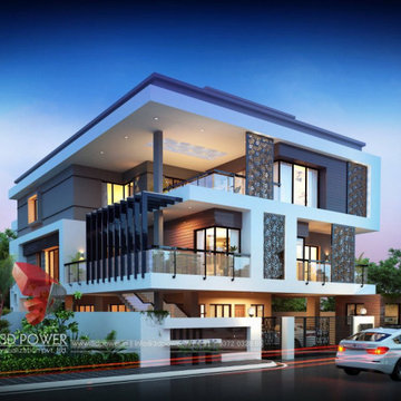 3D Rendering Of Modern Home-Night View