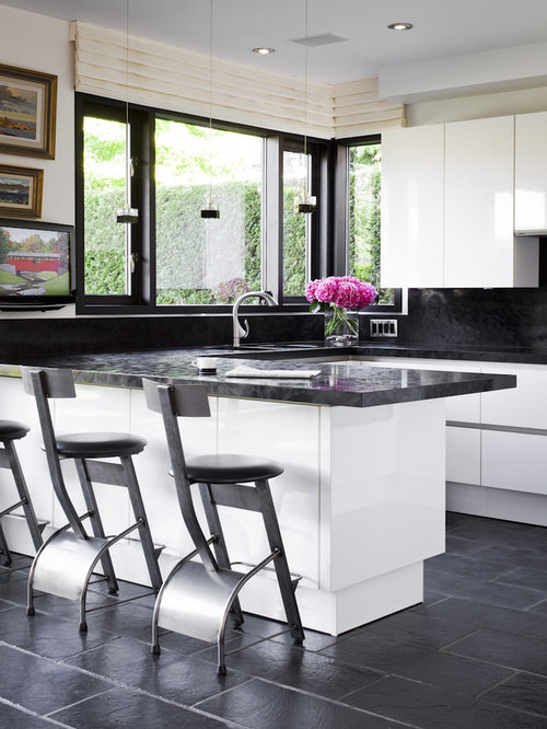 Tile Floor with White Cabinets | Houzz