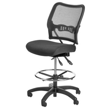 Office Chair, Armless Design With Adjustable Foot Ring & Curved Back, Dark Grey