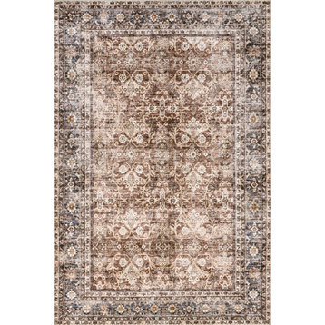 nuLOOM Freesia Faded Floral Spill Proof Washable Area Rug, Brown 9' x 12'