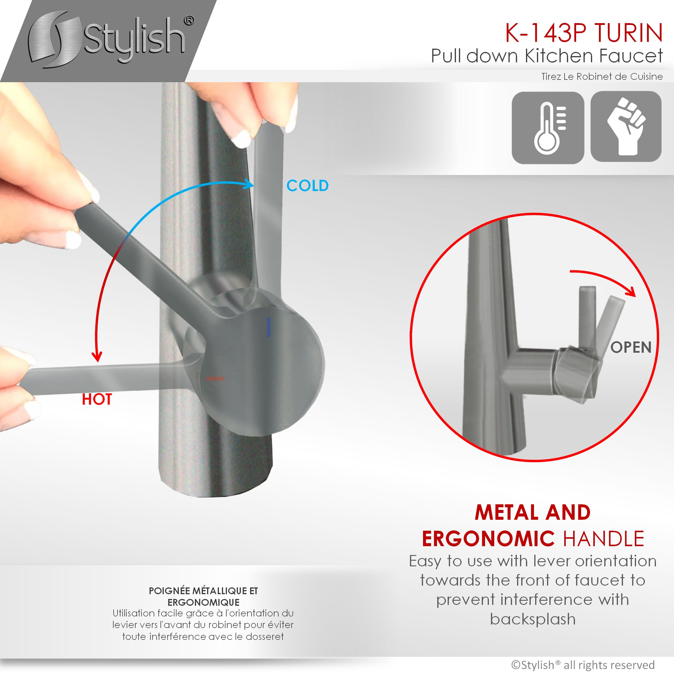 STYLISH Modern Single Handle Pull Down Sprayer Kitchen Faucet in Gunmetal
