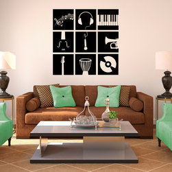 Music Instruments Stencil Wall Decal - Wall Decals