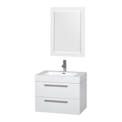 30 inch Single Bathroom Vanity in Glossy White, Acrylic Resin Countertop, Integr - Bathroom Vanities And Sink Consoles