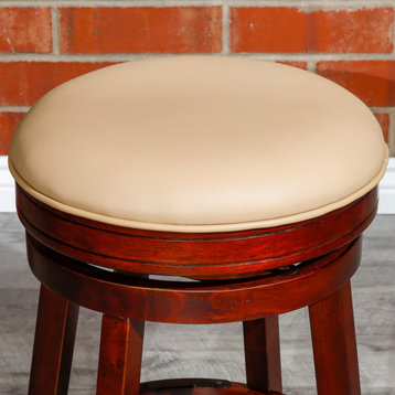 DTY Indoor Living Creede Backless Swivel Stool, 24" or 30", Cherry/Bone Leather, 24" Counter Stool