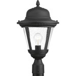 Progress Lighting - Westport Collection 1-Light Post Lantern, Black - Add a touch of rustic appeal and classic styling with beaded detailing in the Westport collection. Clear seeded glass compliments the durable powder coat finish in die-cast aluminum frames. One-light post lantern. Uses One 100 W Medium Base bulb (not included).